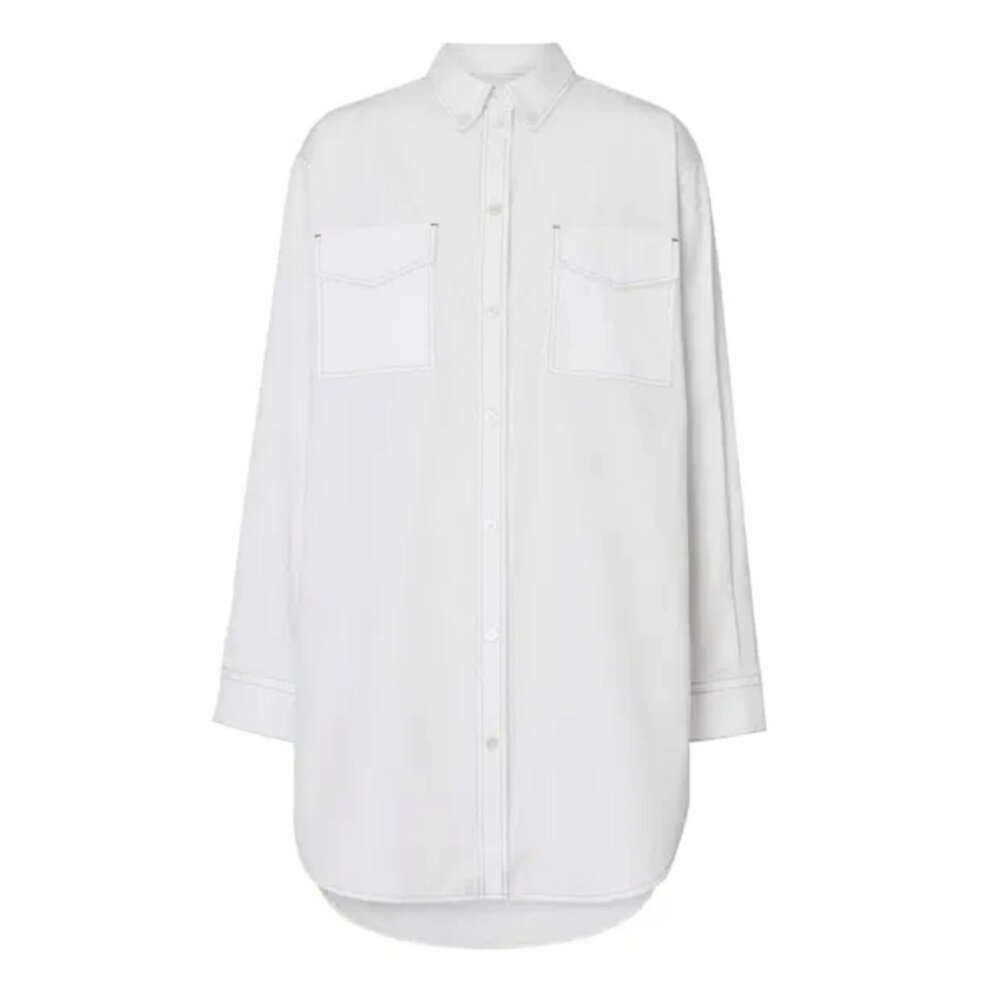 Burberry | Topstitch Detail Cotton Poplin Shirt Dress In White